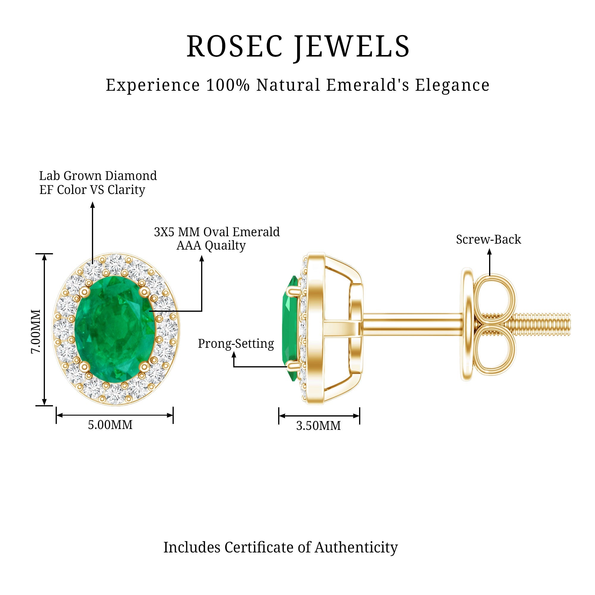 Genuine Emerald Stud Earrings with Diamond Halo