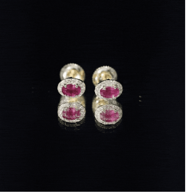 Genuine Ruby Stud Earrings with Lab Diamond Halo