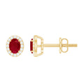 Genuine Ruby Stud Earrings with Lab Diamond Halo