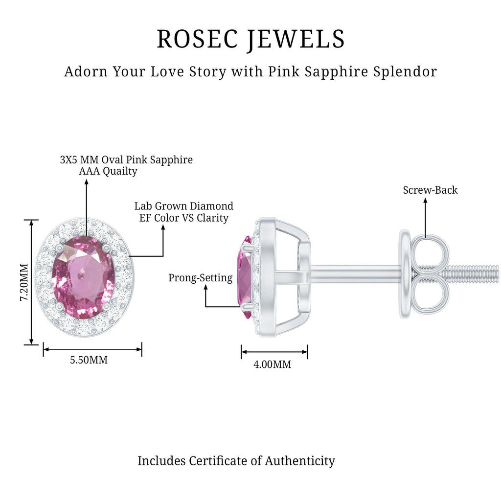 Natural Pink Sapphire Stud Earrings With Diamonds