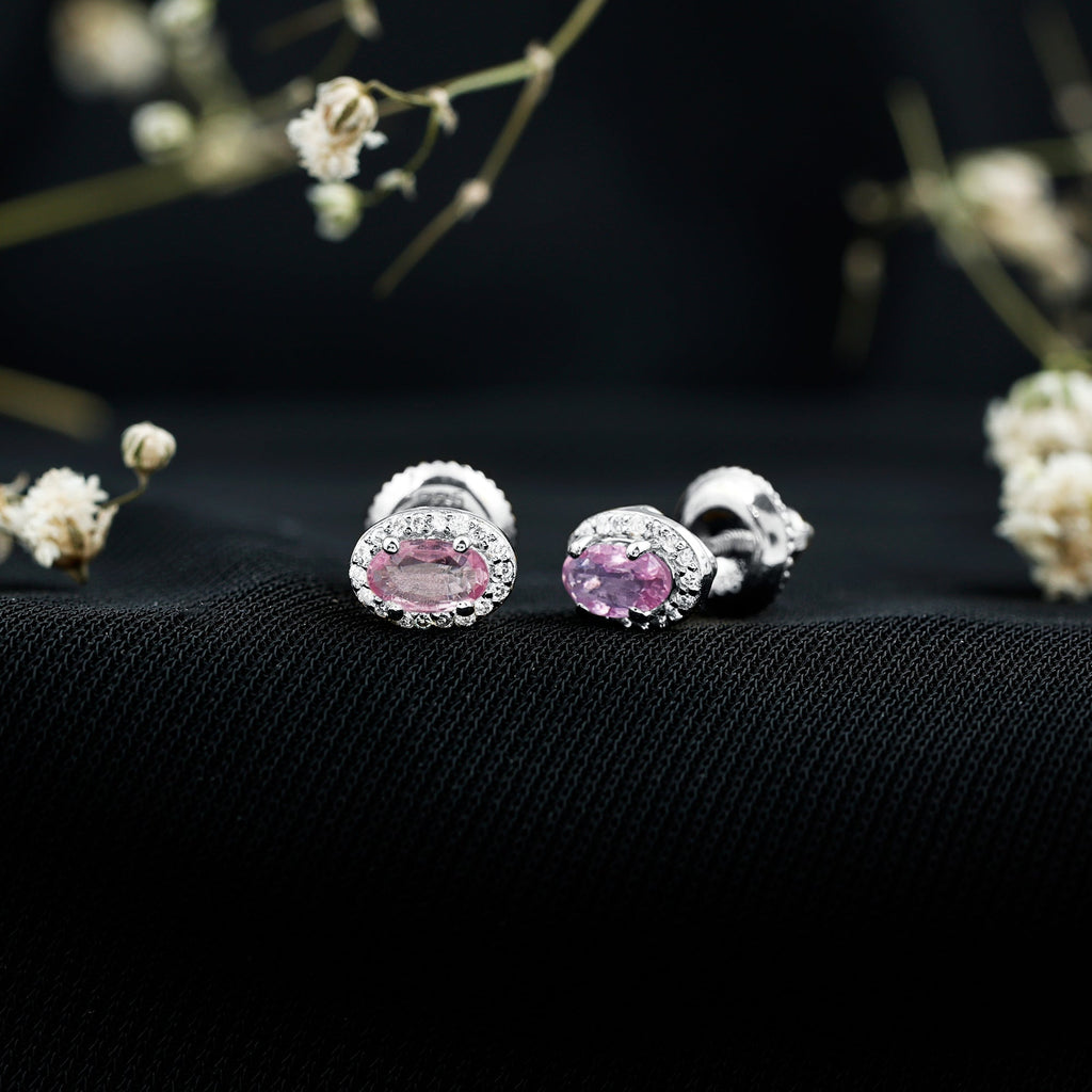 Natural Pink Sapphire Stud Earrings With Diamonds