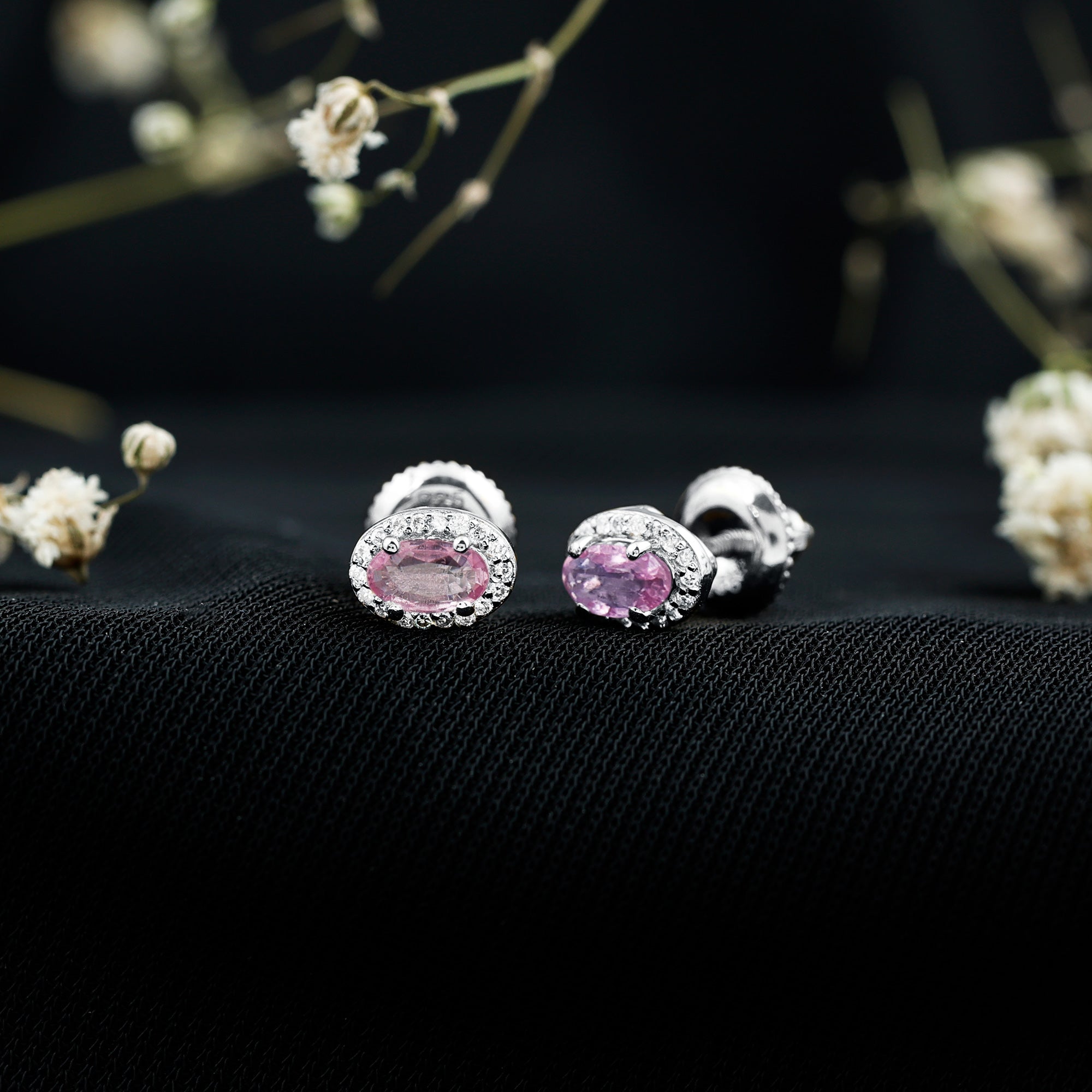 Natural Pink Sapphire Stud Earrings With Diamonds
