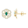 Pendientes de oro amarillo chapados en plata con esmeraldas creadas en laboratorio y diamantes en forma de flor para mujer