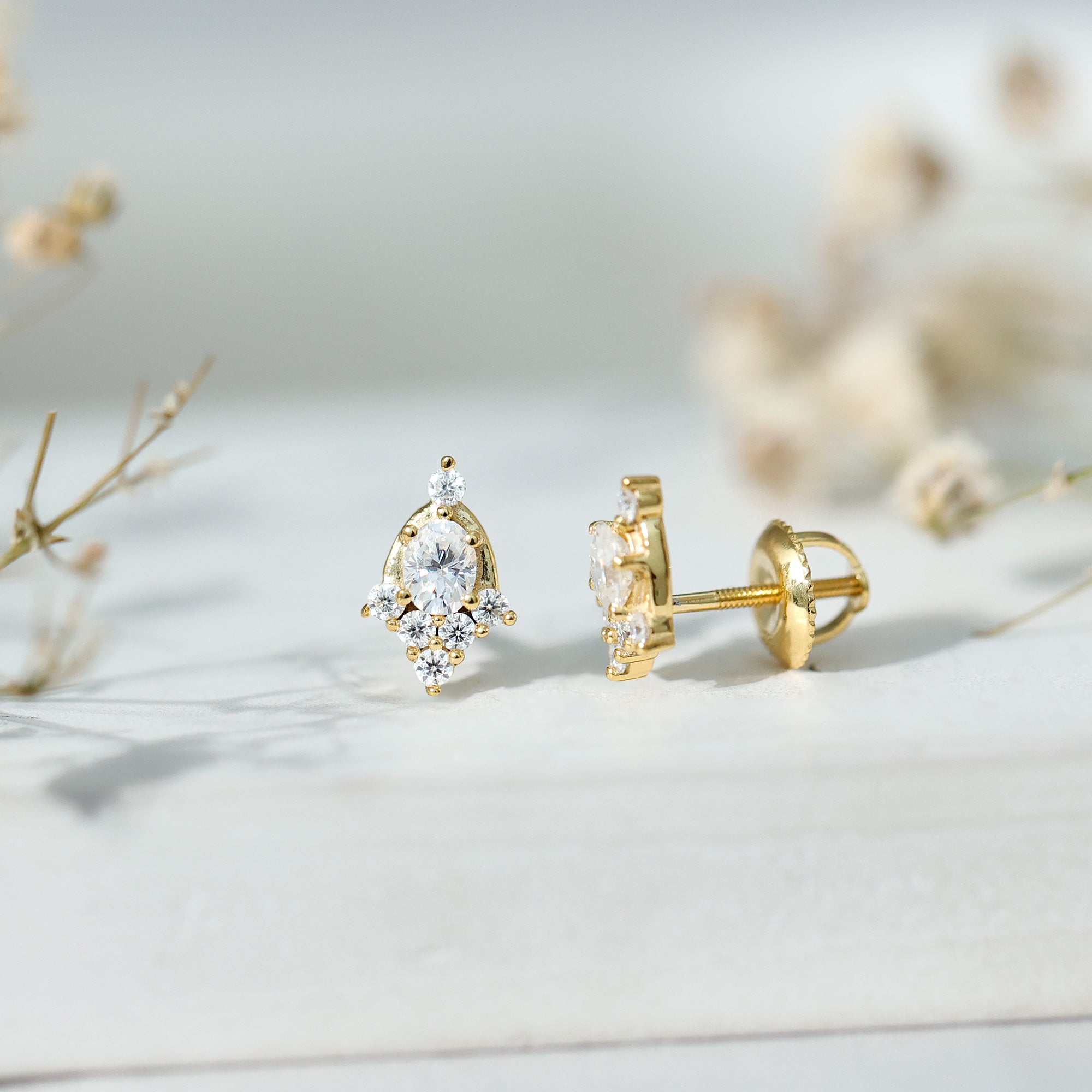 Certified Moissanite Stud Earrings in Yellow Gold Plated Silver