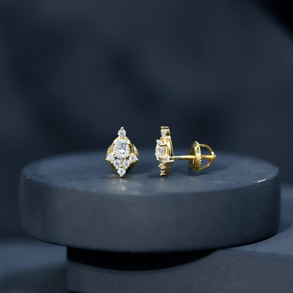 Certified Moissanite Stud Earrings in Yellow Gold Plated Silver