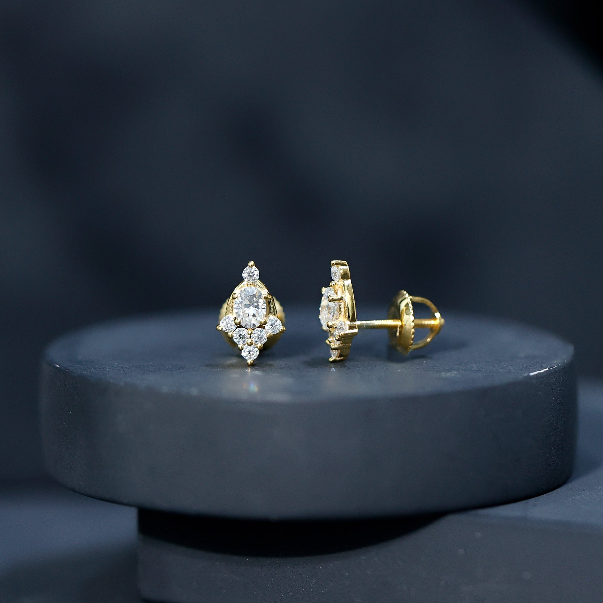 Certified Moissanite Stud Earrings in Yellow Gold Plated Silver