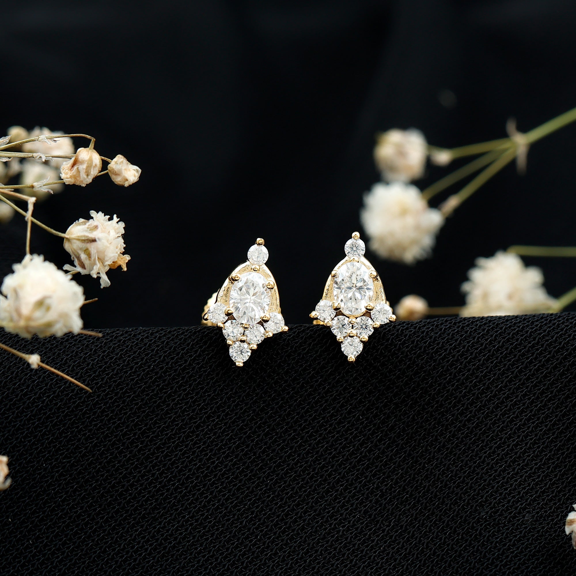 Certified Moissanite Stud Earrings in Yellow Gold Plated Silver