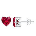 Silver Lab Grown Ruby Heart Stud Earrings with Screw Back