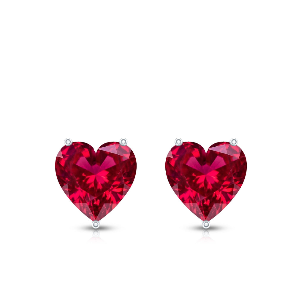 Silver Lab Grown Ruby Heart Stud Earrings with Screw Back