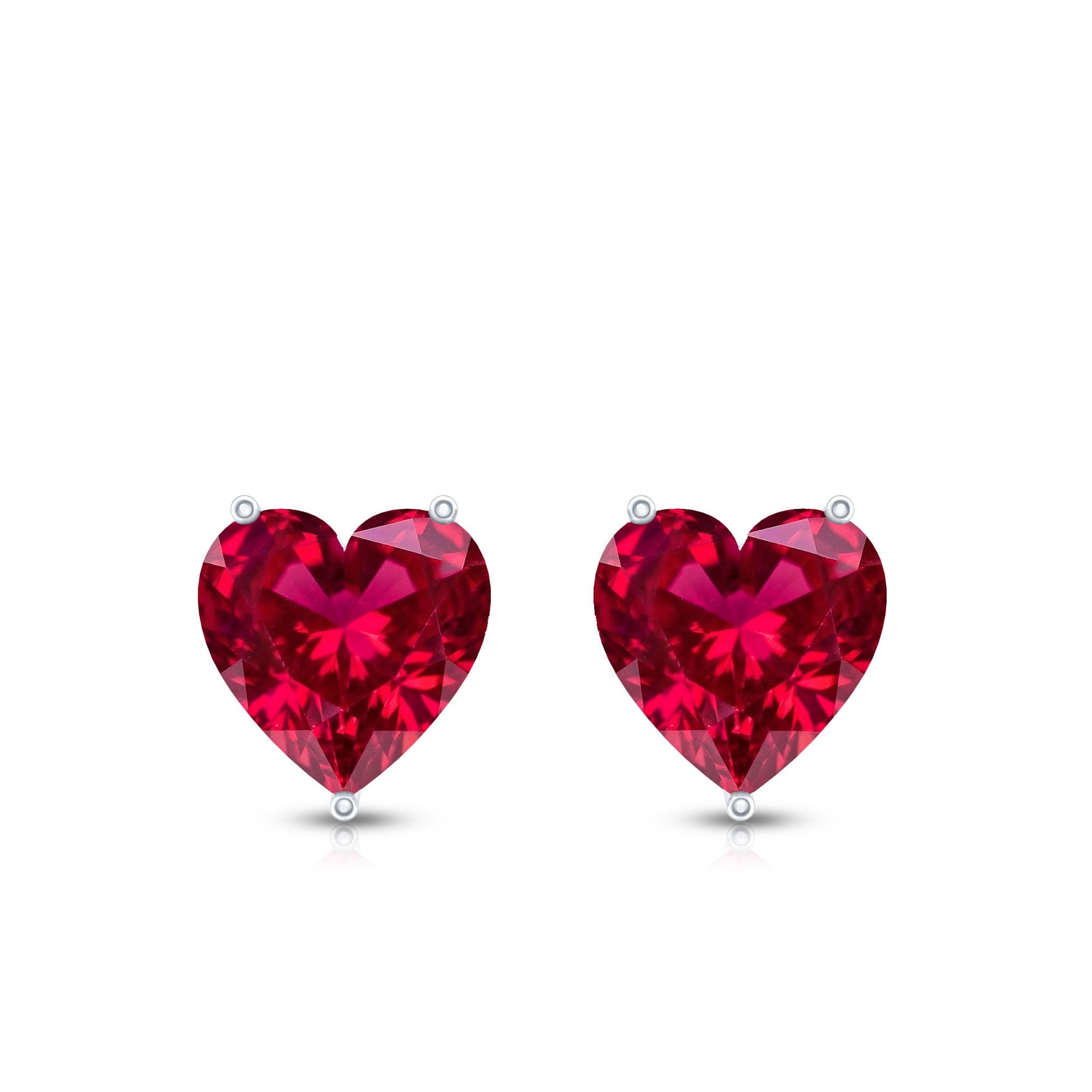 Silver Lab Grown Ruby Heart Stud Earrings with Screw Back