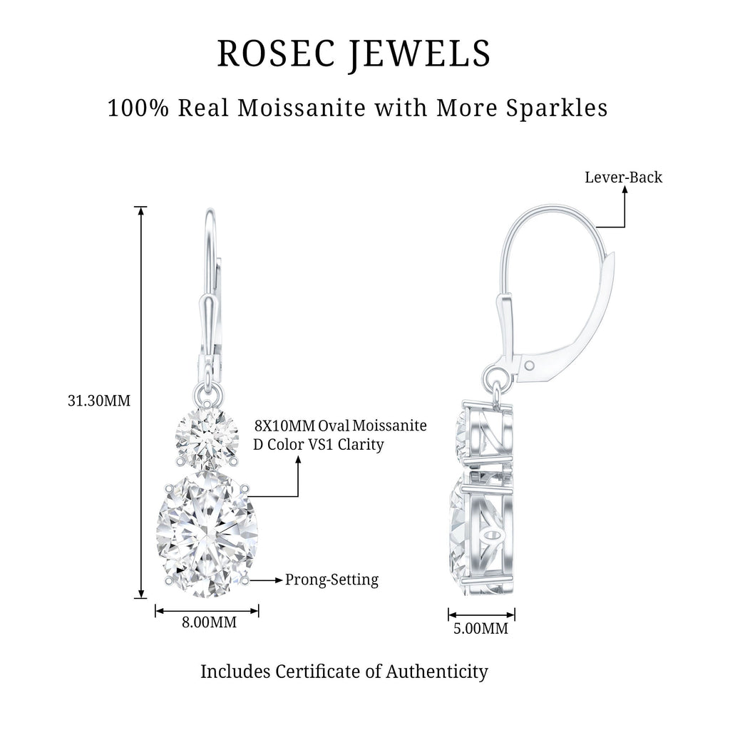 Certified 7 Carat Moissanite Hoop Drop Earrings in Silver