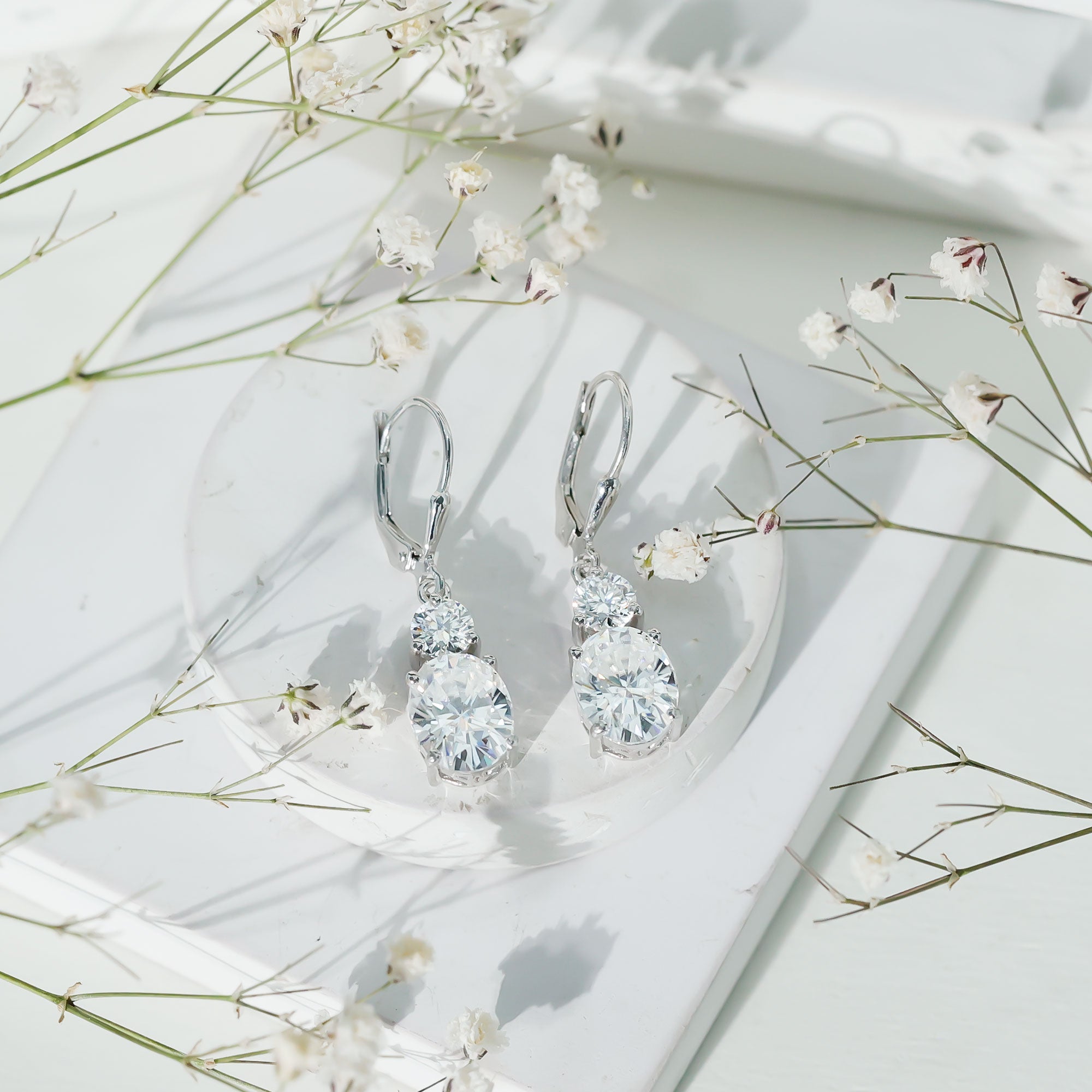 Certified 7 Carat Moissanite Hoop Drop Earrings in Silver