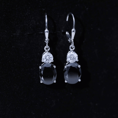 8 Carat Oval Lab Grown Black Diamond Drop Earrings in Silver