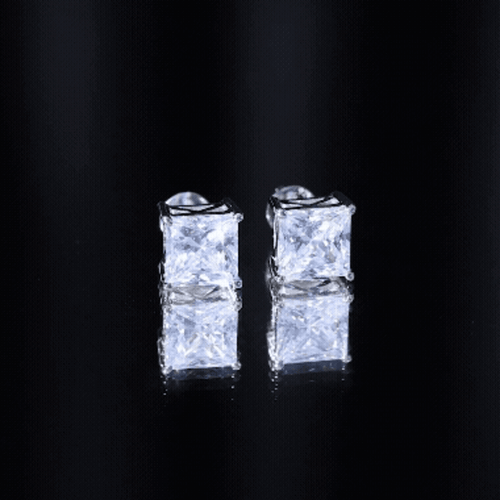 6 Carat Princess Cut Cubic Zirconia Solitaire Stud Earrings in Silver