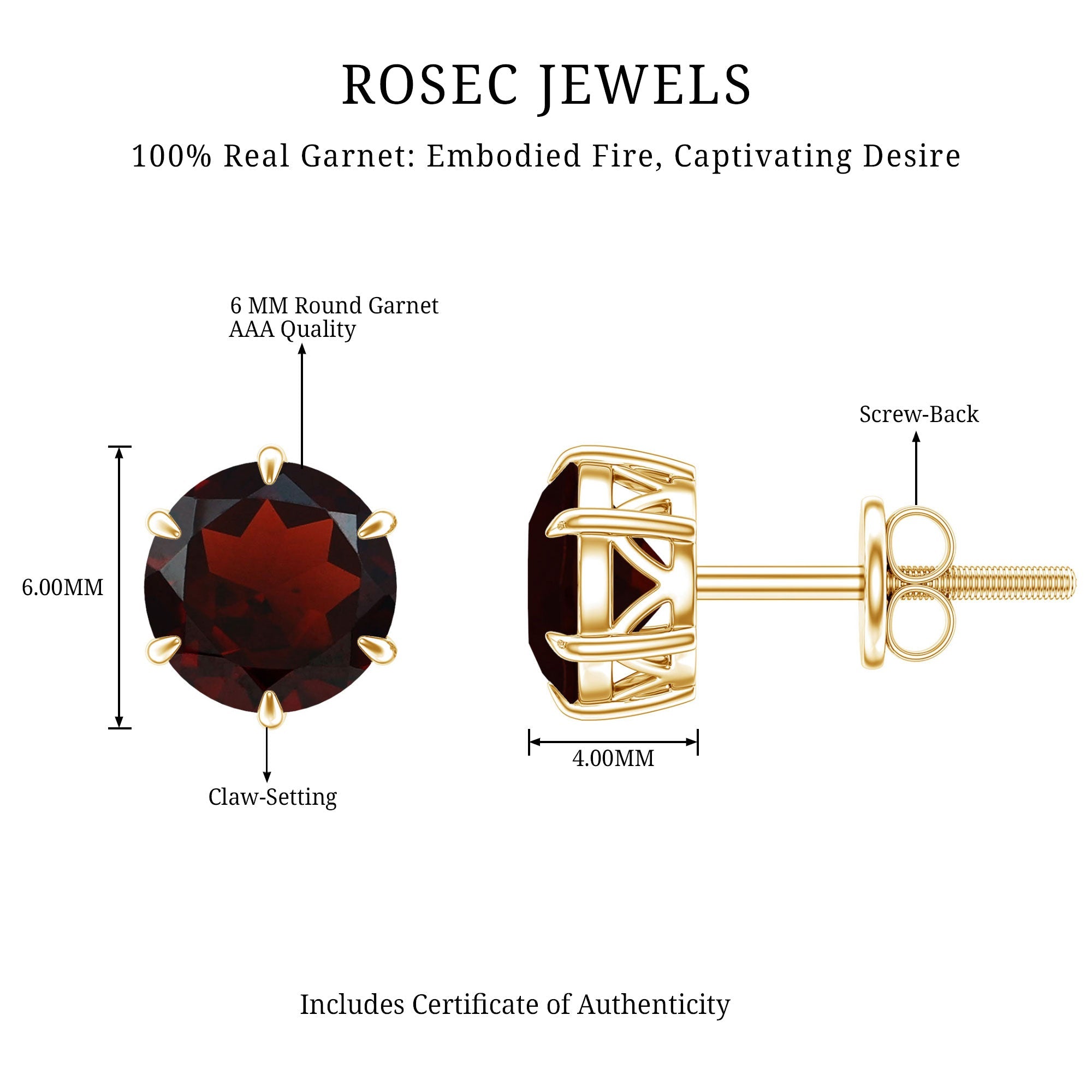 Claw Set 2 CT Garnet Solitaire Stud Earrings
