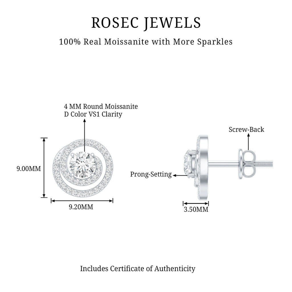 Sterling Silver Moissanite Swirl Stud Earrings for Women