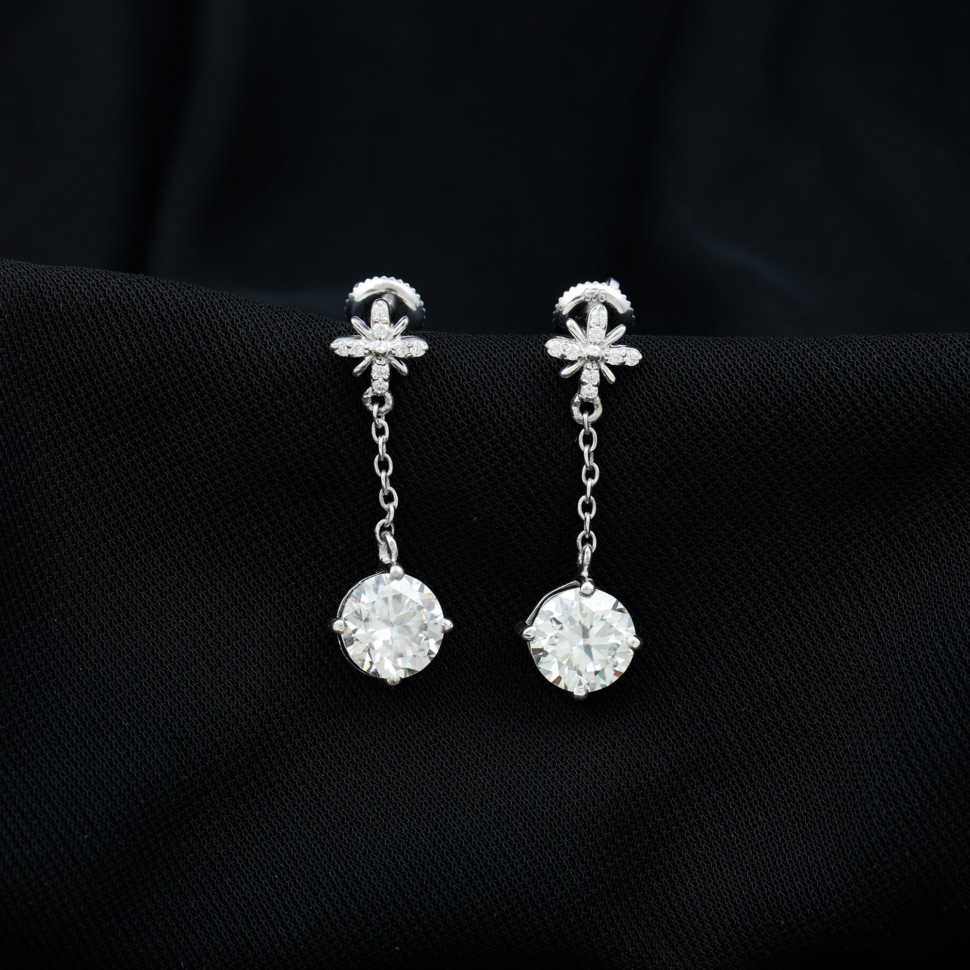 Floral Inspired 4.2 Carat Moissanite Dangling Earrings in Silver