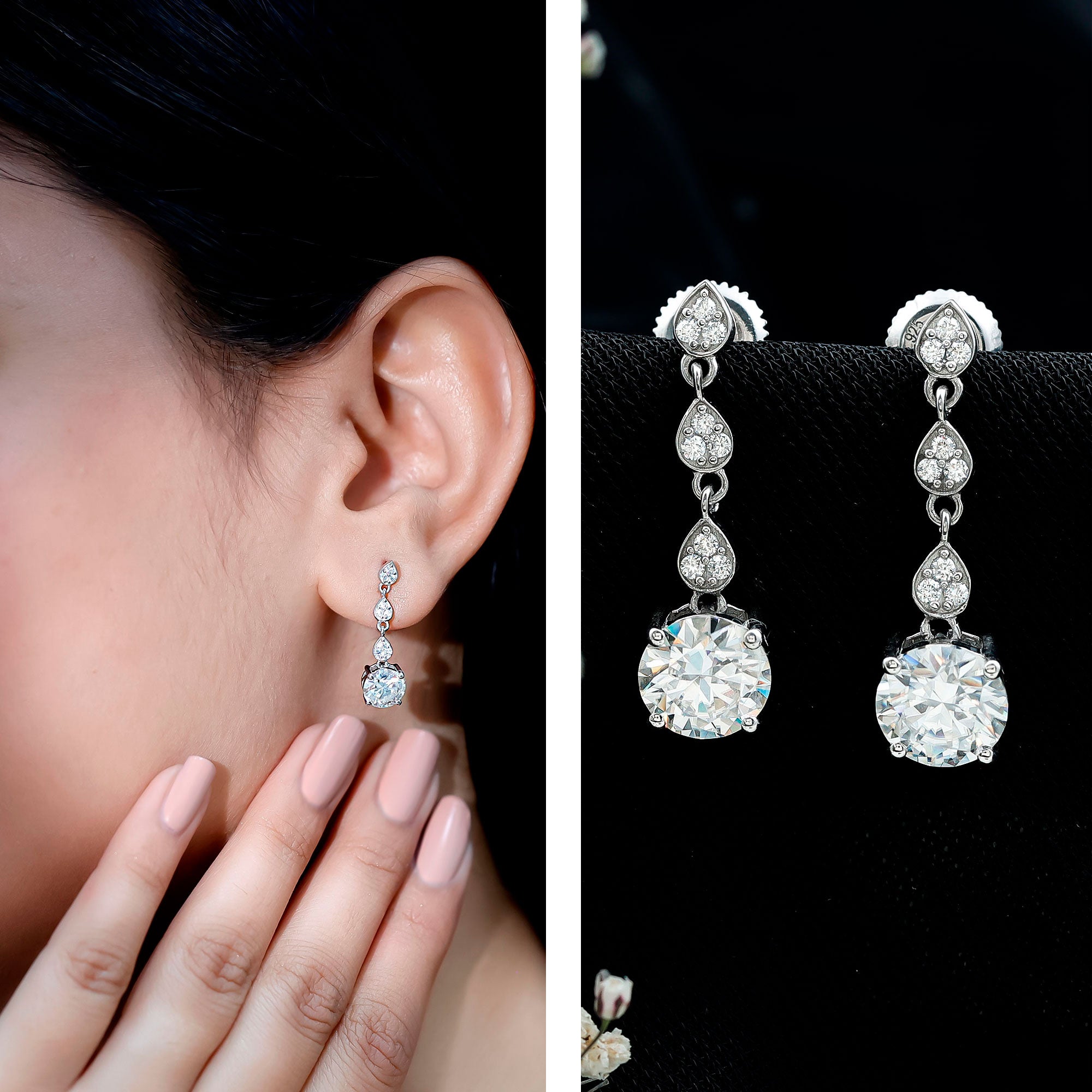 Certified 2.7 Carat Moissanite Dangling Earrings in Silver