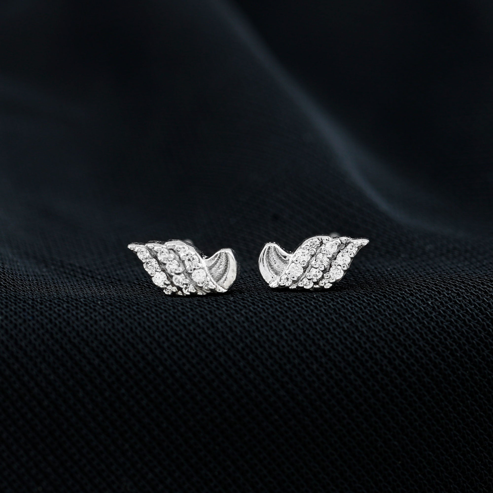 Contemporary Moissanite Leaf Stud Earrings in Silver