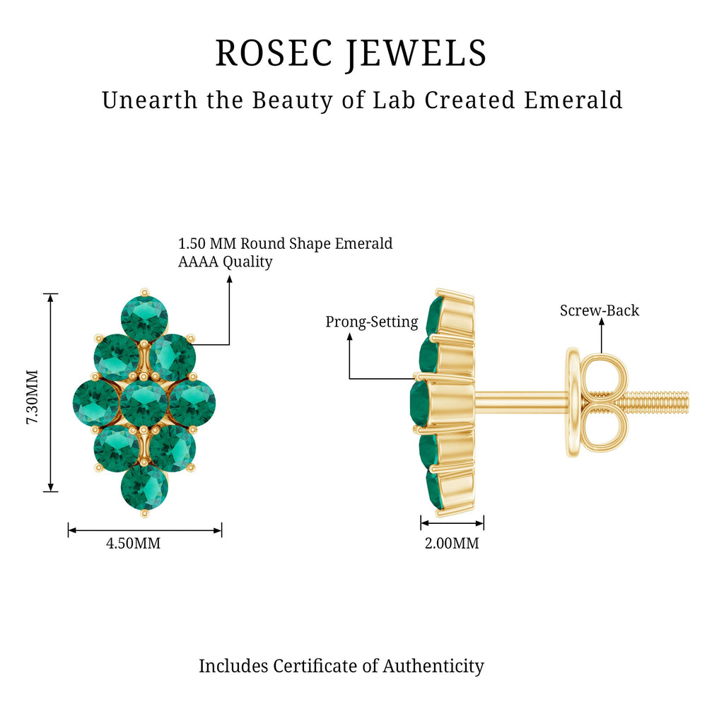 Lab Grown Emerald Stud Earrings in Yellow Gold Plated Silver