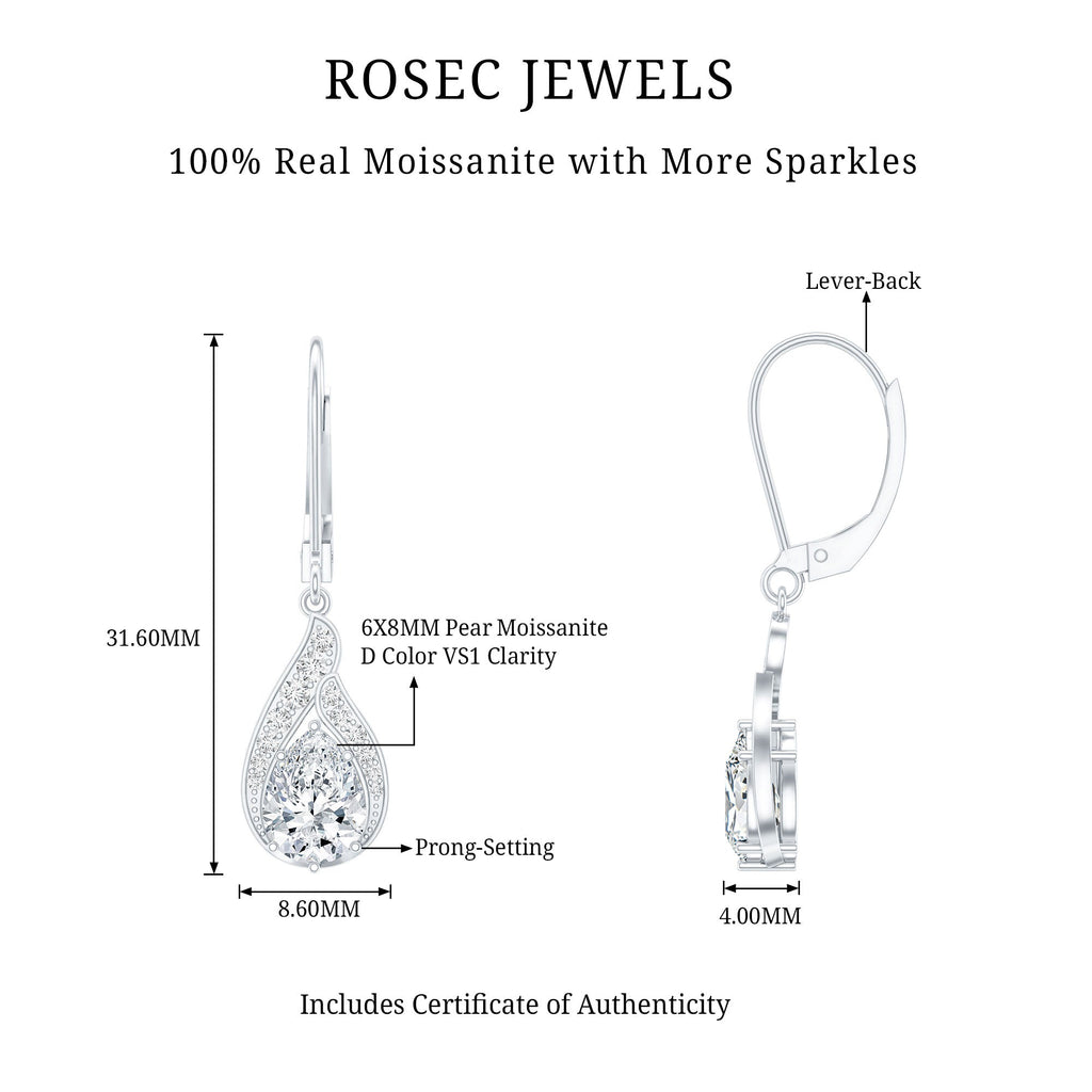 Certified Moissanite Teardrop Bridal Earrings with Leverback