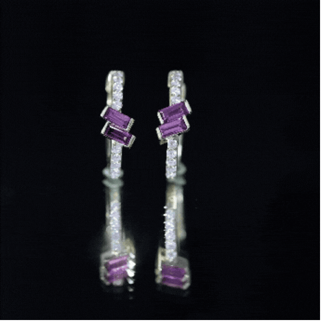 Arracadas de rodolita granate y diamantes en plata con baño de oro