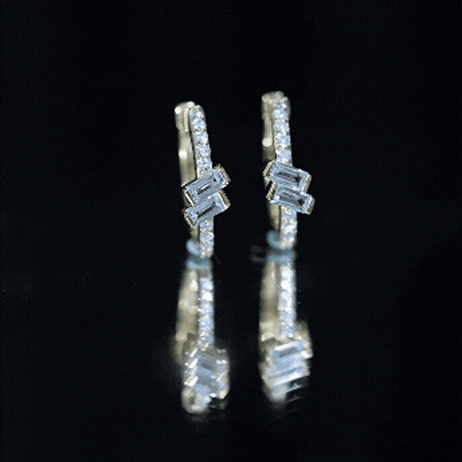 Pendientes de aro de aguamarina natural de medio quilate con diamante de laboratorio