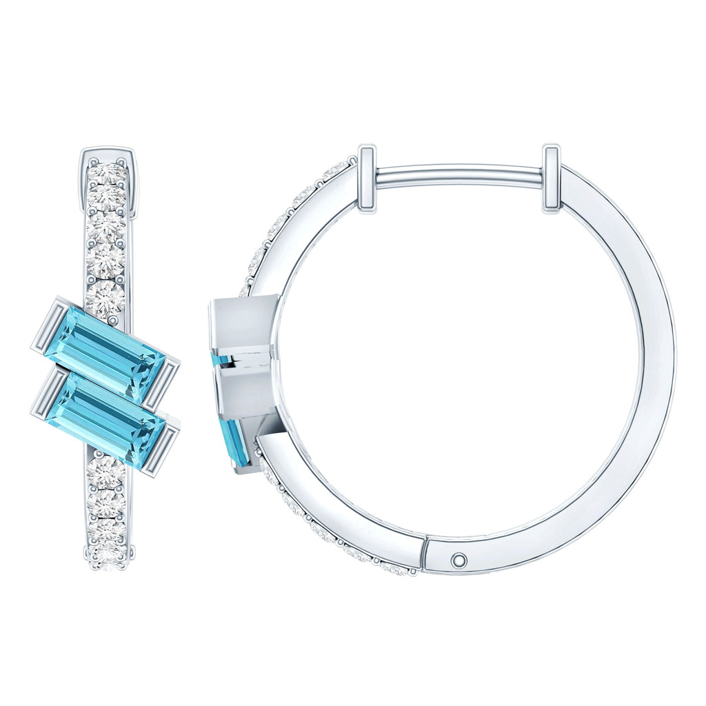 Pendientes de aro de aguamarina natural de medio quilate con diamante de laboratorio