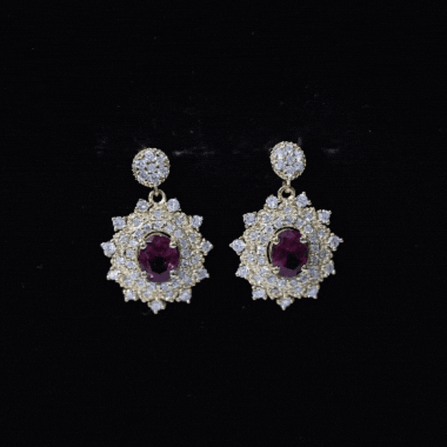 Pendientes colgantes de rodolita auténtica de 0,8 quilates con diamante cultivado para mujer