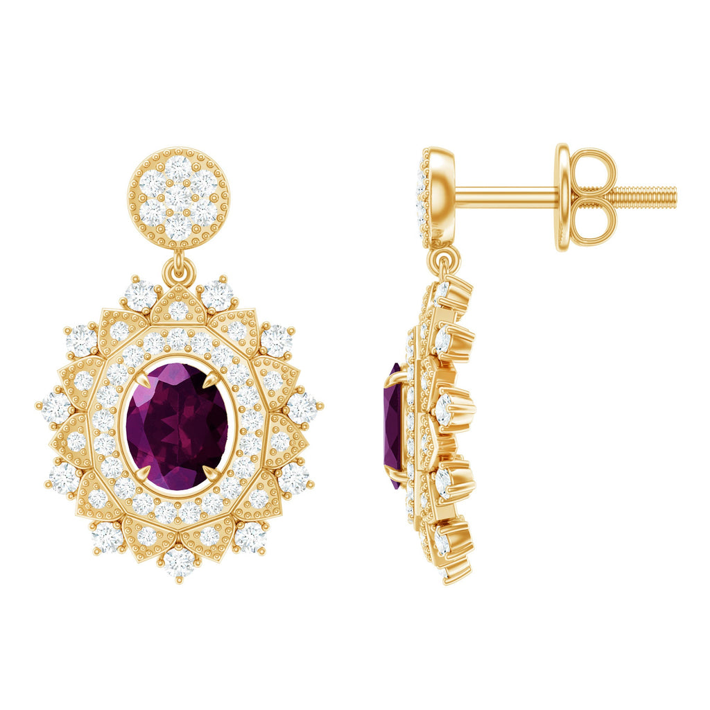 Pendientes colgantes de rodolita auténtica de 0,8 quilates con diamante cultivado para mujer