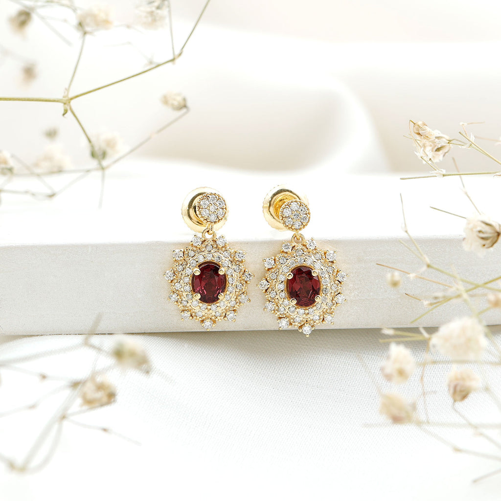 Pendientes colgantes de rodolita auténtica de 0,8 quilates con diamante cultivado para mujer