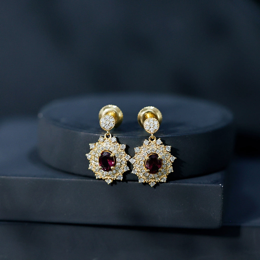 Pendientes colgantes de rodolita auténtica de 0,8 quilates con diamante cultivado para mujer
