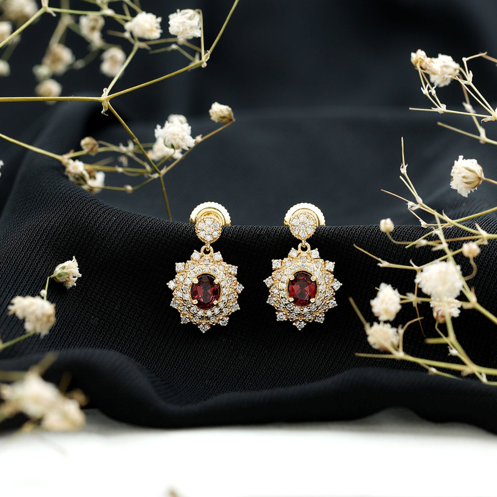 Pendientes colgantes de rodolita auténtica de 0,8 quilates con diamante cultivado para mujer