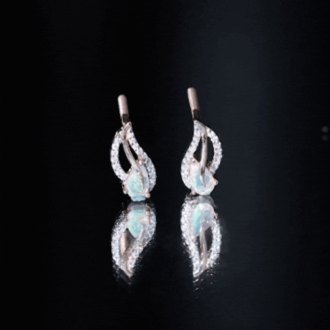 Sterling Silver Ethiopian Opal Leaf Earrings With Moissanite