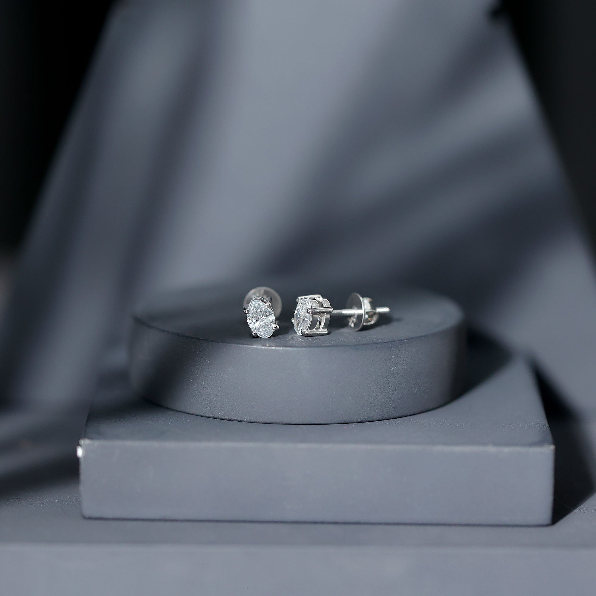 4X6 MM Oval Shaped Lab Grown Diamond Solitaire Stud Earrings