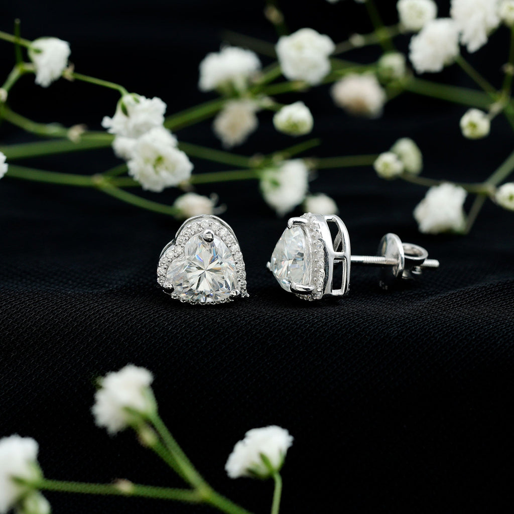 Certified 4 Carat Cubic Zirconia Heart Stud Earrings For Women