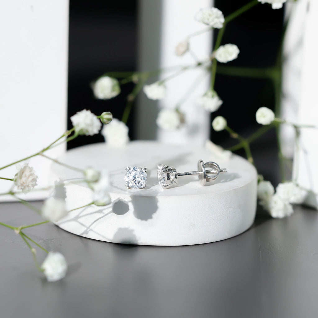Certified One Carat Cubic Zirconia Solitaire Stud Earrings in Silver