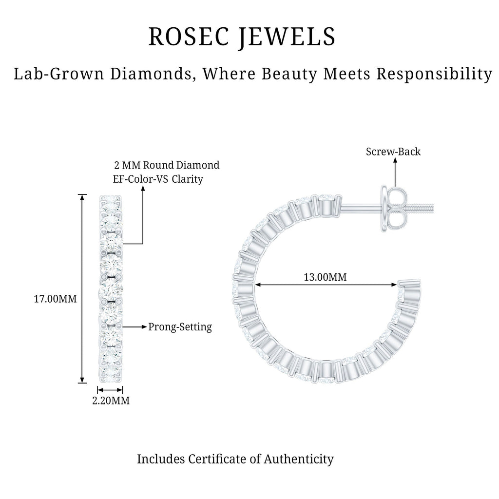 Lab Grown Diamond Hoop Earrings with Screw Back