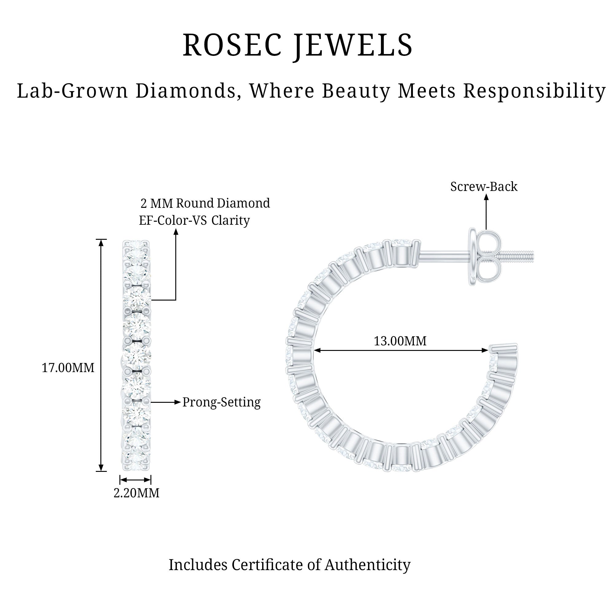 Lab Grown Diamond Hoop Earrings with Screw Back