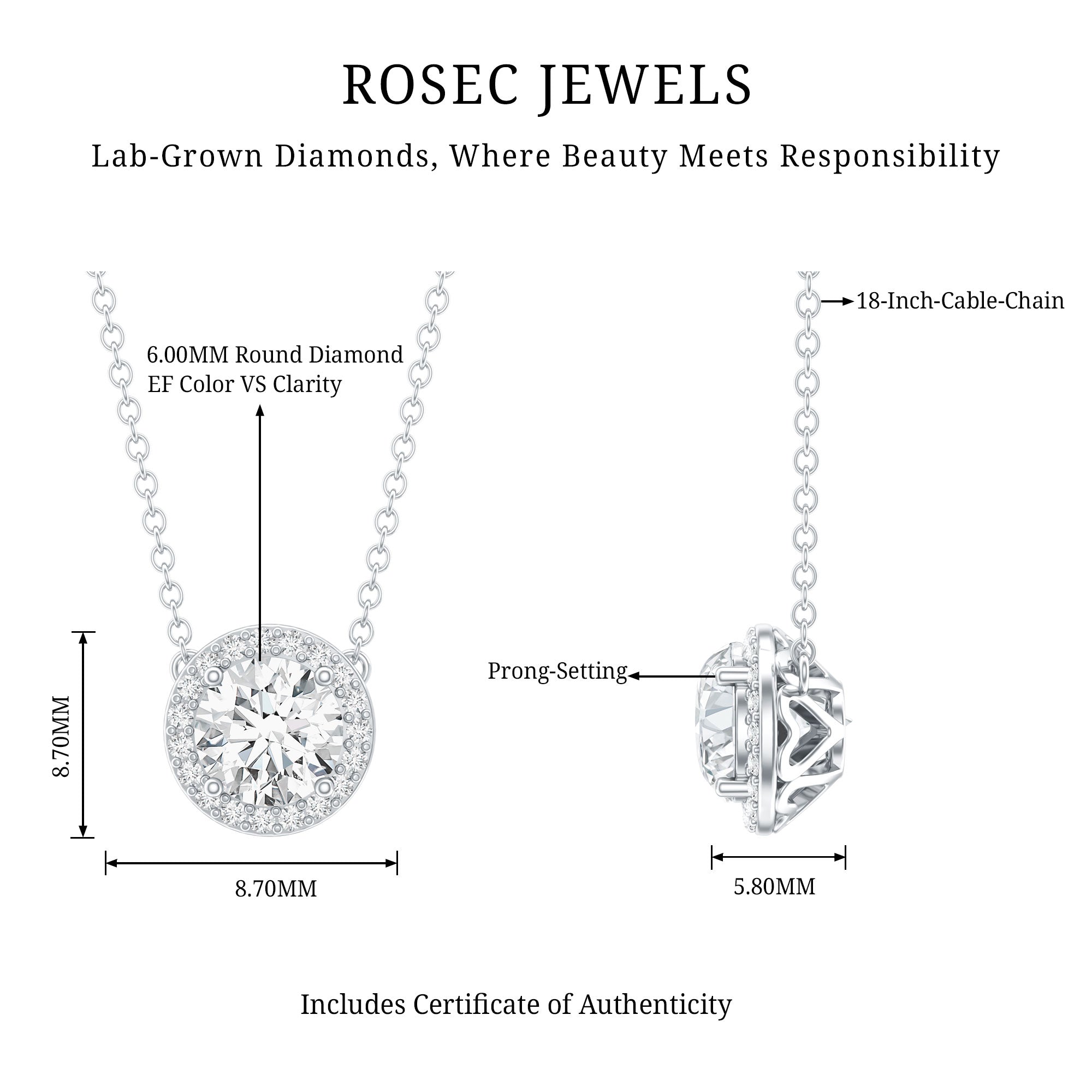 1 Carat Lab Grown Diamond Bridal Necklace with IGI Certificate
