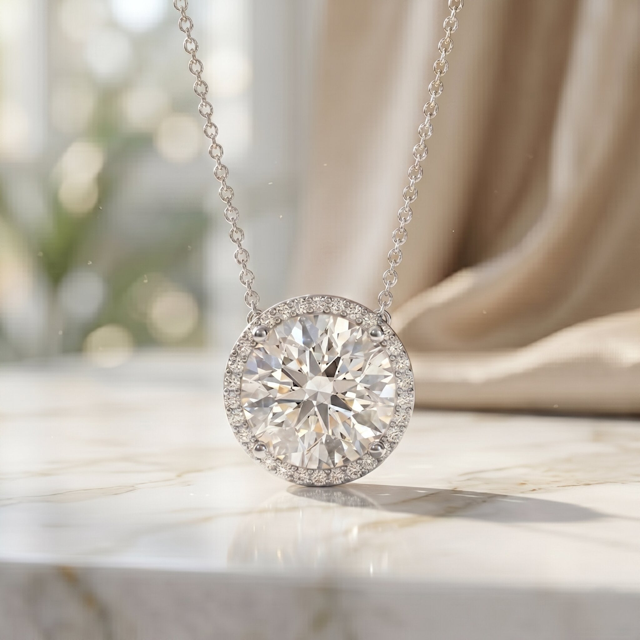 IGI Certified 4 Carat Round Lab Grown Diamond Statement Necklace
