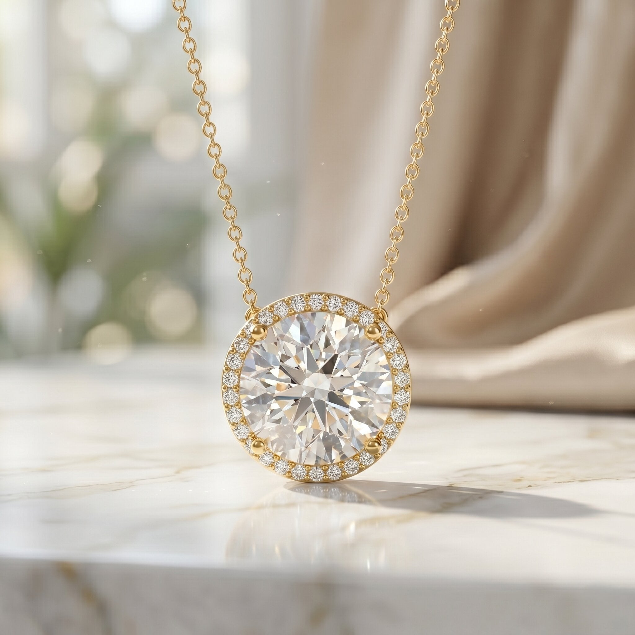 IGI Certified 4 Carat Round Lab Grown Diamond Statement Necklace