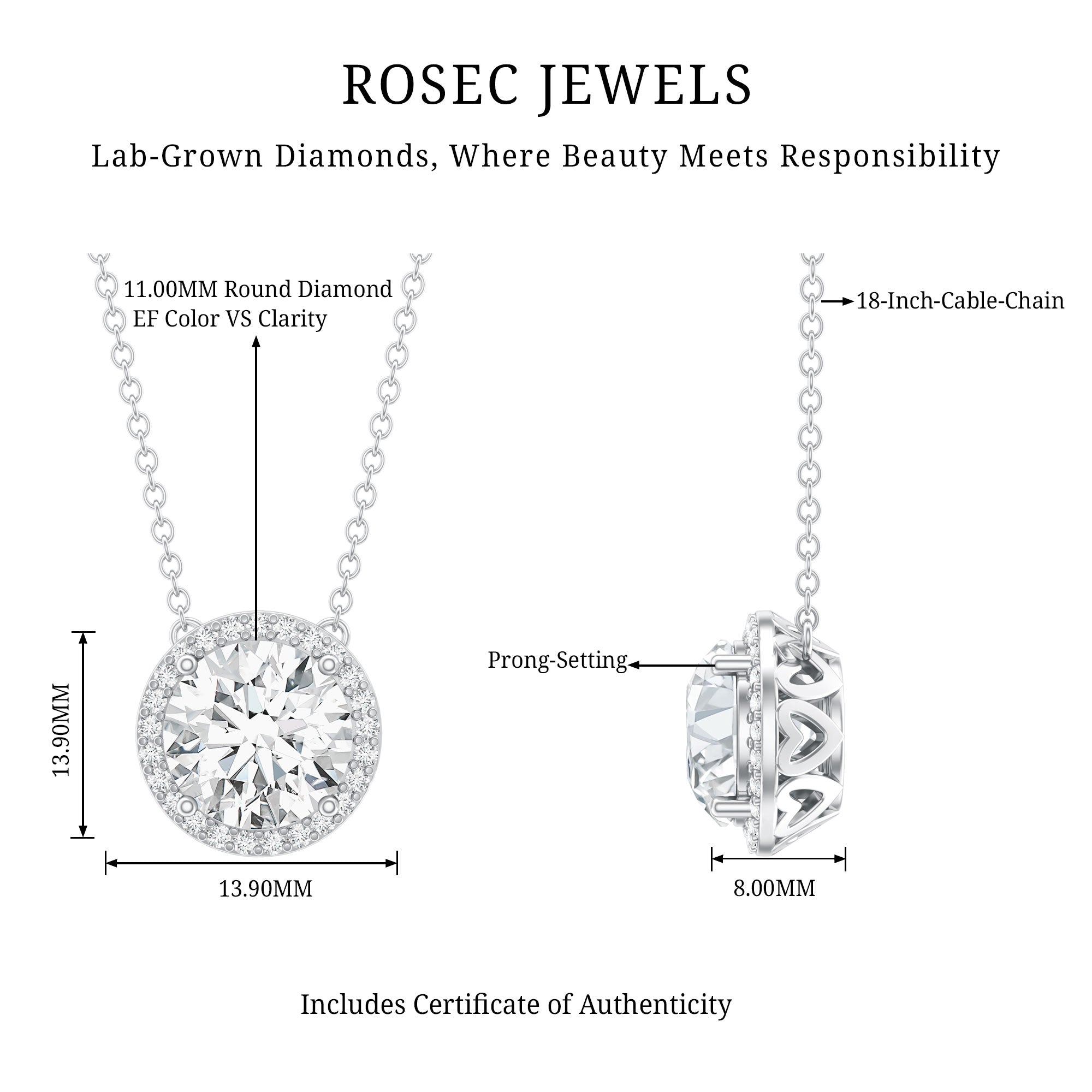 IGI Certified 5 Carat Lab Grown Diamond Wedding Necklace