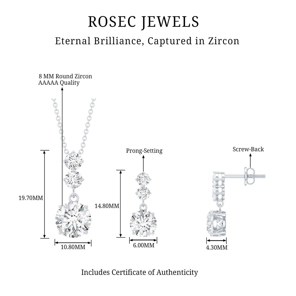 Certified Cubic Zirconia Bridal Necklace and Earrings Set in Silver
