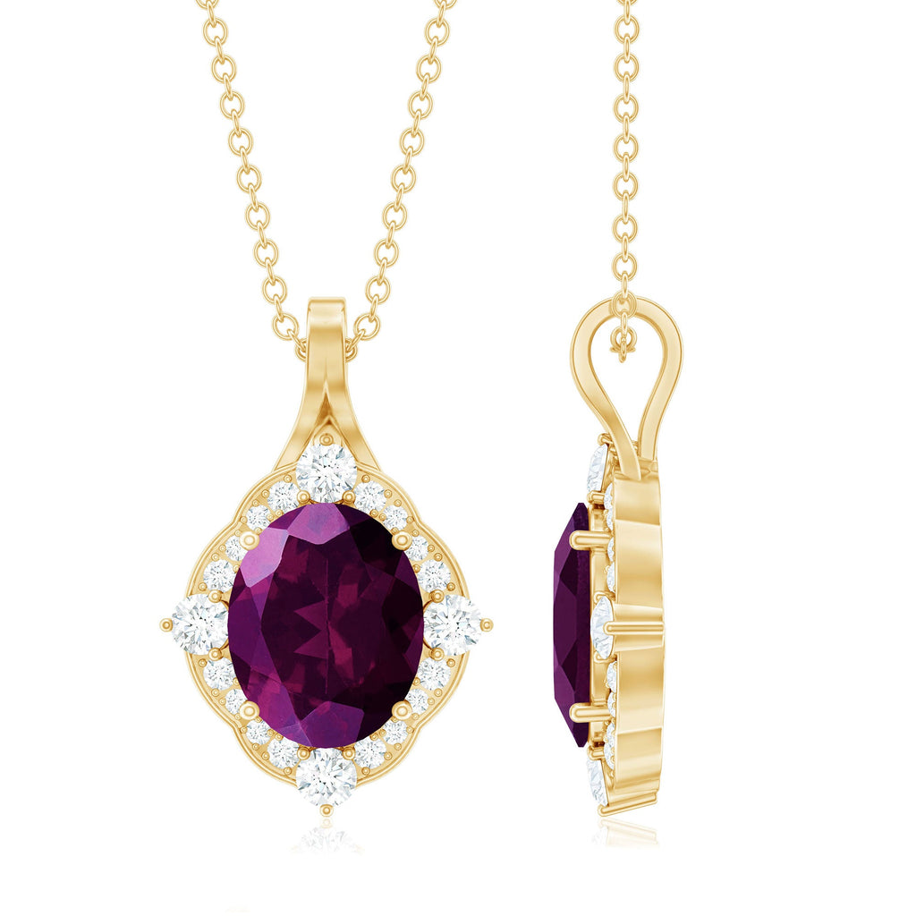 Vintage Style 3.6 Carat Rhodolite Garnet Necklace with Diamond Halo