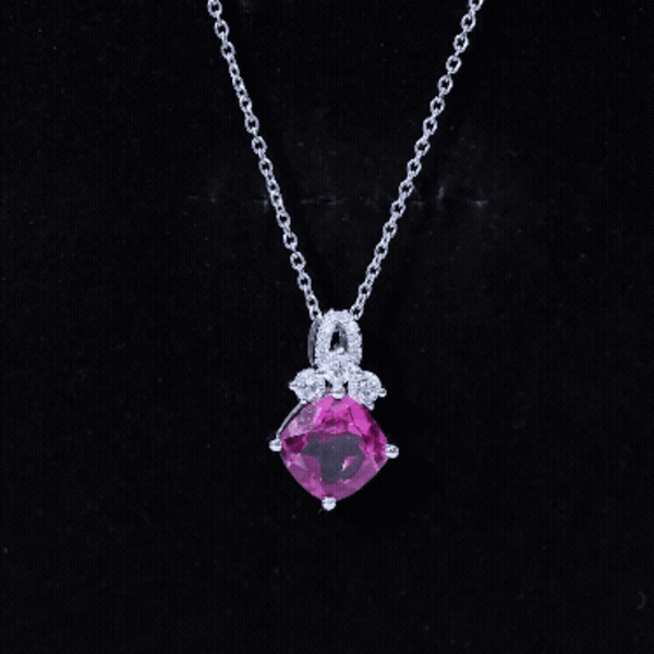 Certified 4.5 Carat Lab Created Pink Sapphire Bridal Necklace with Chain