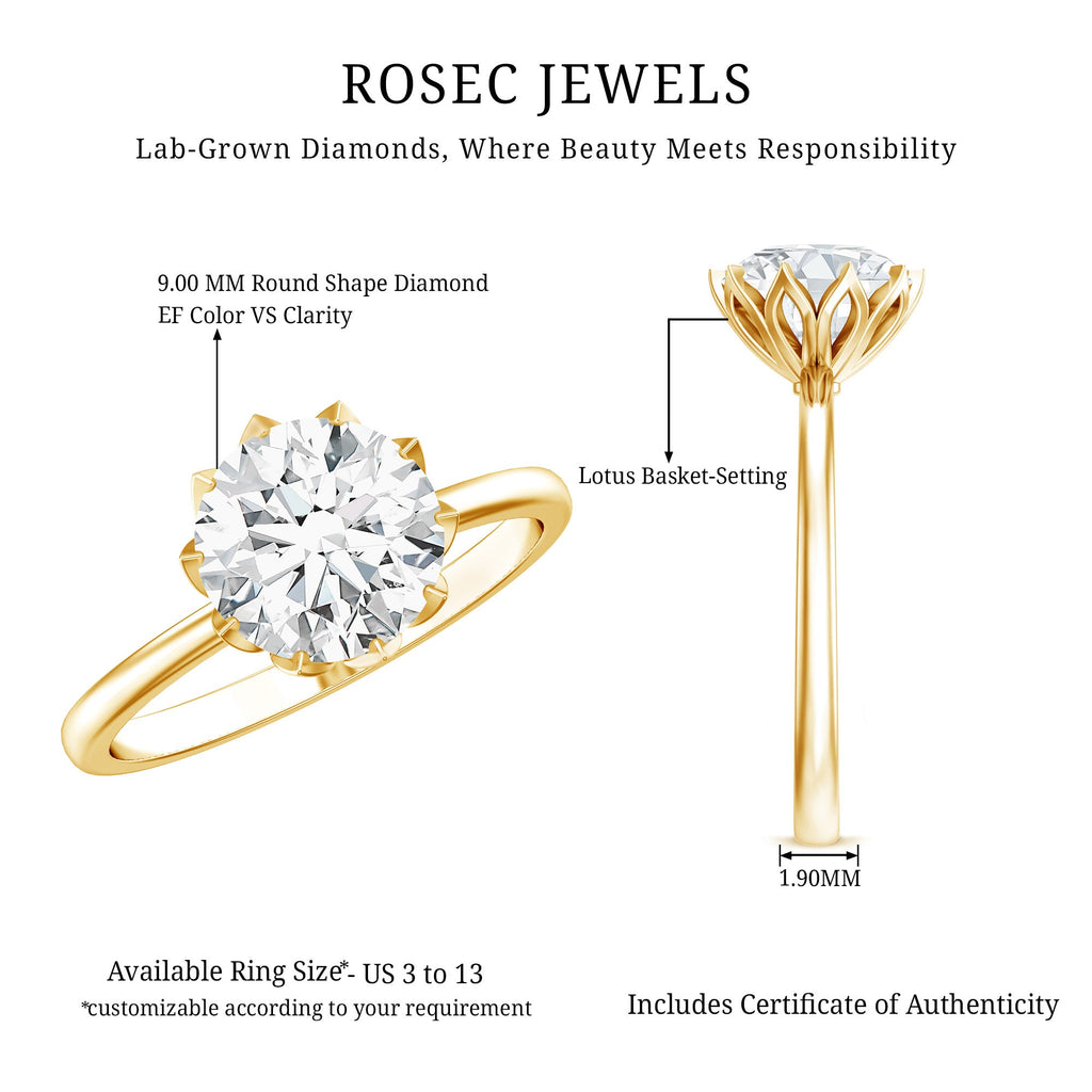 Lotus Basket Set Lab Grown Diamond 3 Carat Engagement Ring with IGI Certificate