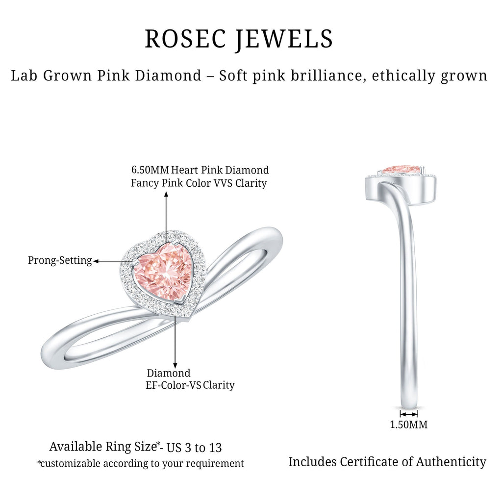 IGI Certified Lab Grown Pink Diamond Heart Promise Ring with Halo