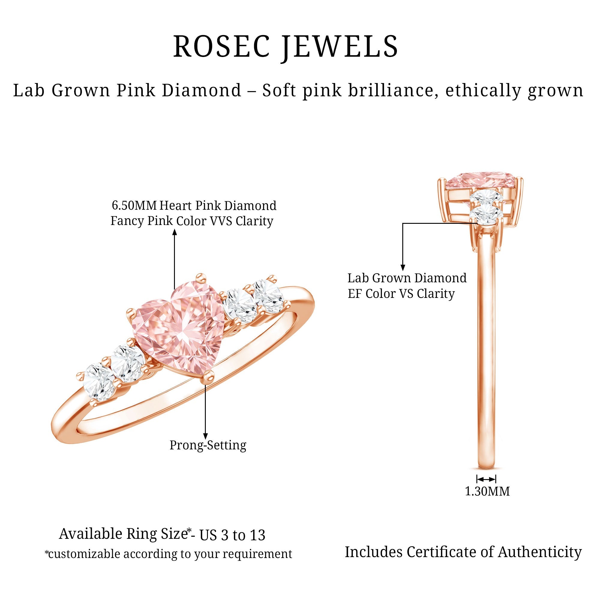 IGI Certified 1 Carat Lab Grown Pink and White Diamond Heart Promise Ring for Her