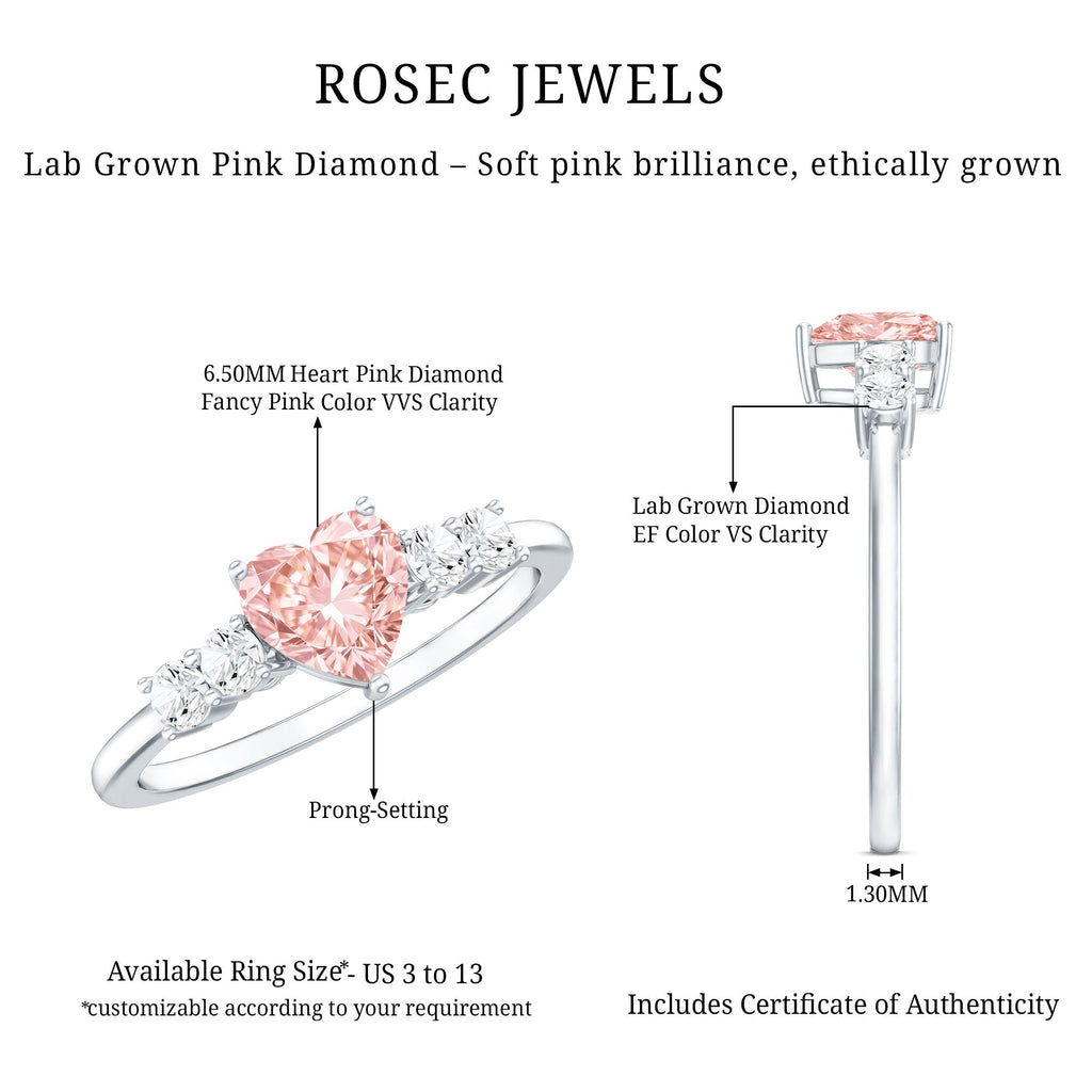 IGI Certified 1 Carat Lab Grown Pink and White Diamond Heart Promise Ring for Her